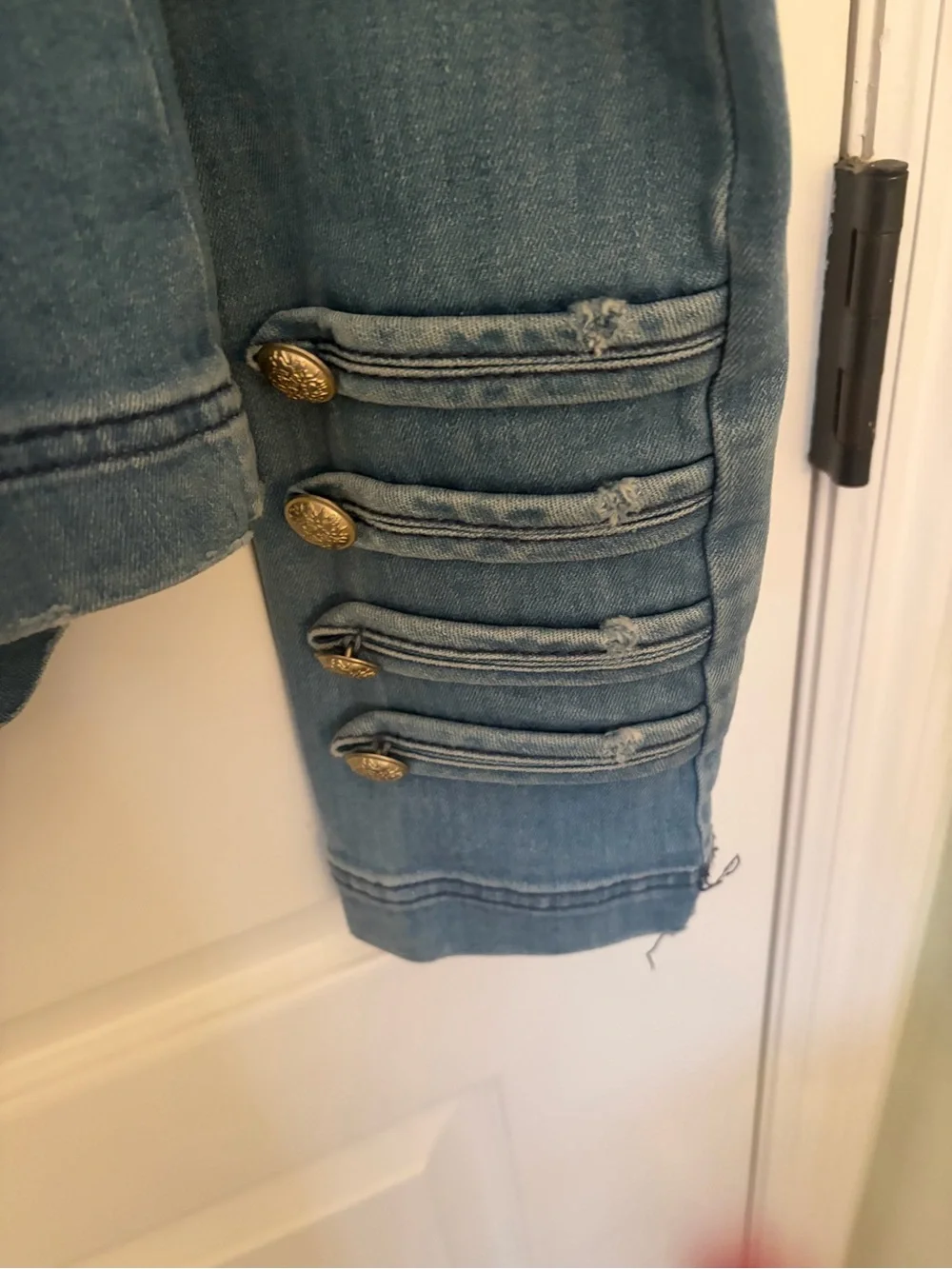 Vintage Free People Light Blue Military-Style Denim Jacket with Gold Buttons - Picture 10 of 10